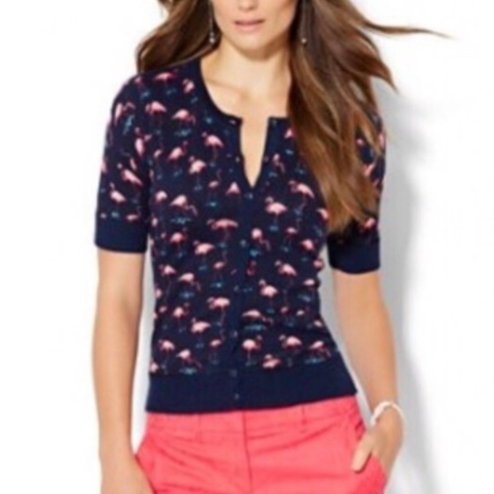 NY&Co short sleeved flamingo cardigan